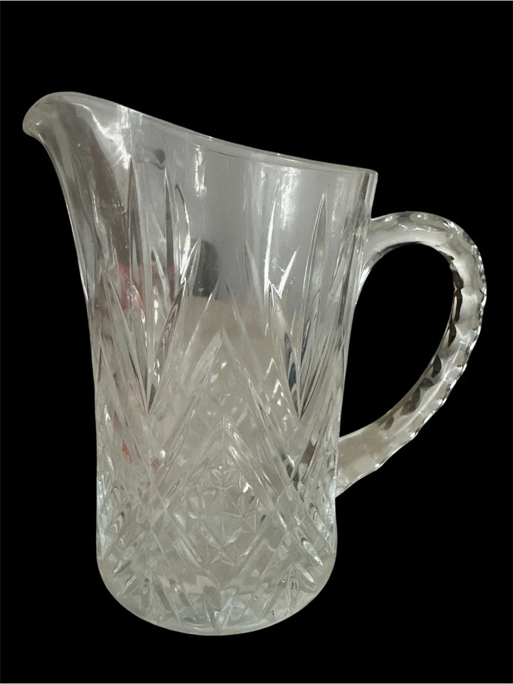 Vintage Crystal-Style Clear Glass Pitcher with Cut Pattern